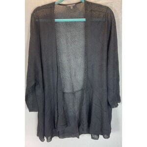 Eileen Fisher Cardigan sz 3X Plus Black open knit‎ lightweight office career